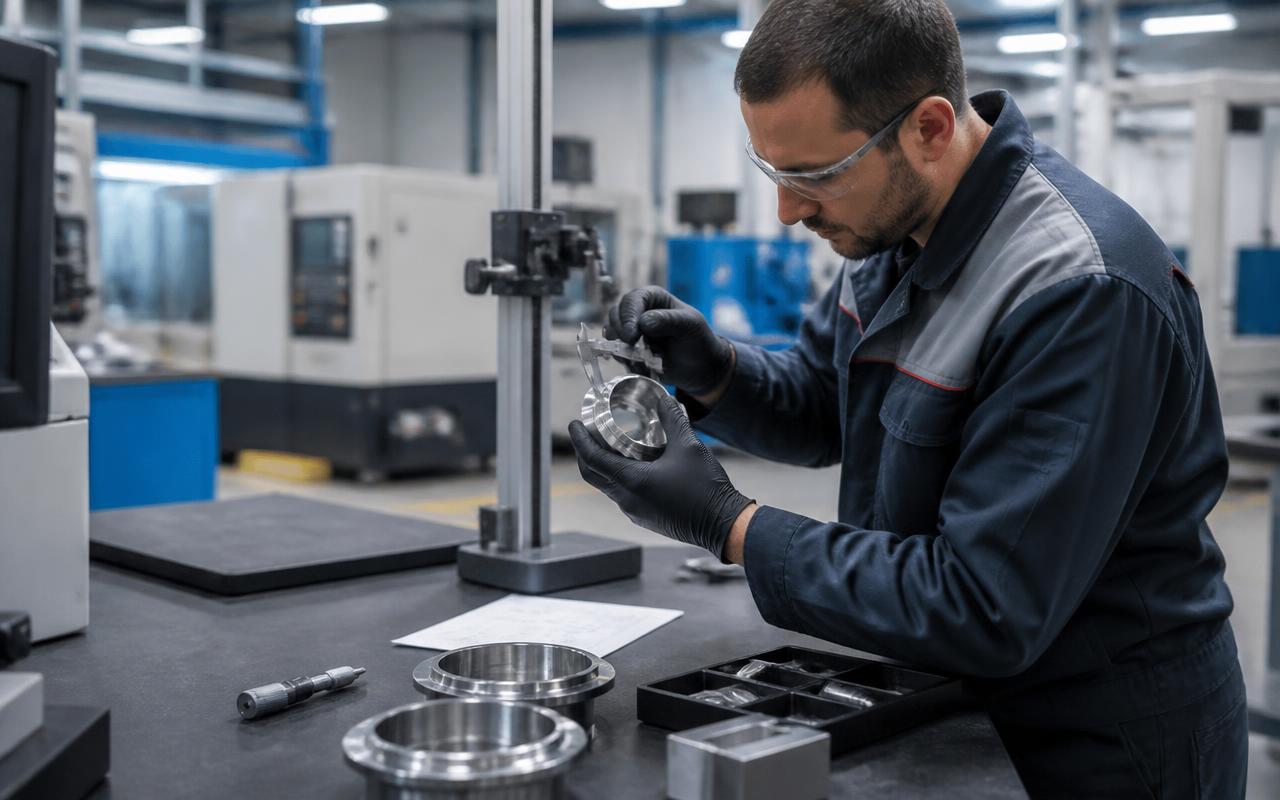 Quality inspection of a machined component on a production floor